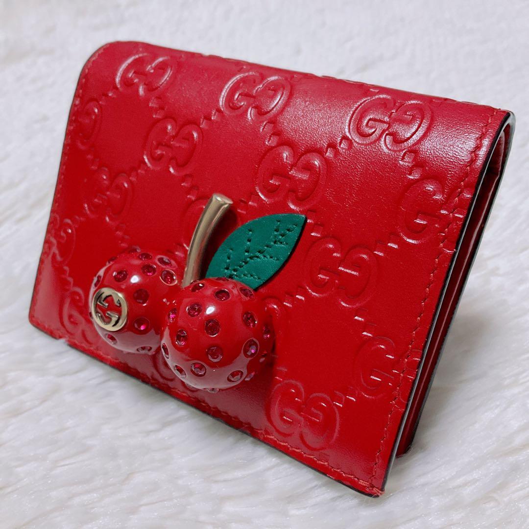 ♡超極美品♡GUCCI グッチ 二つ折り財布 GGシマ チェリー さくらんぼ 赤