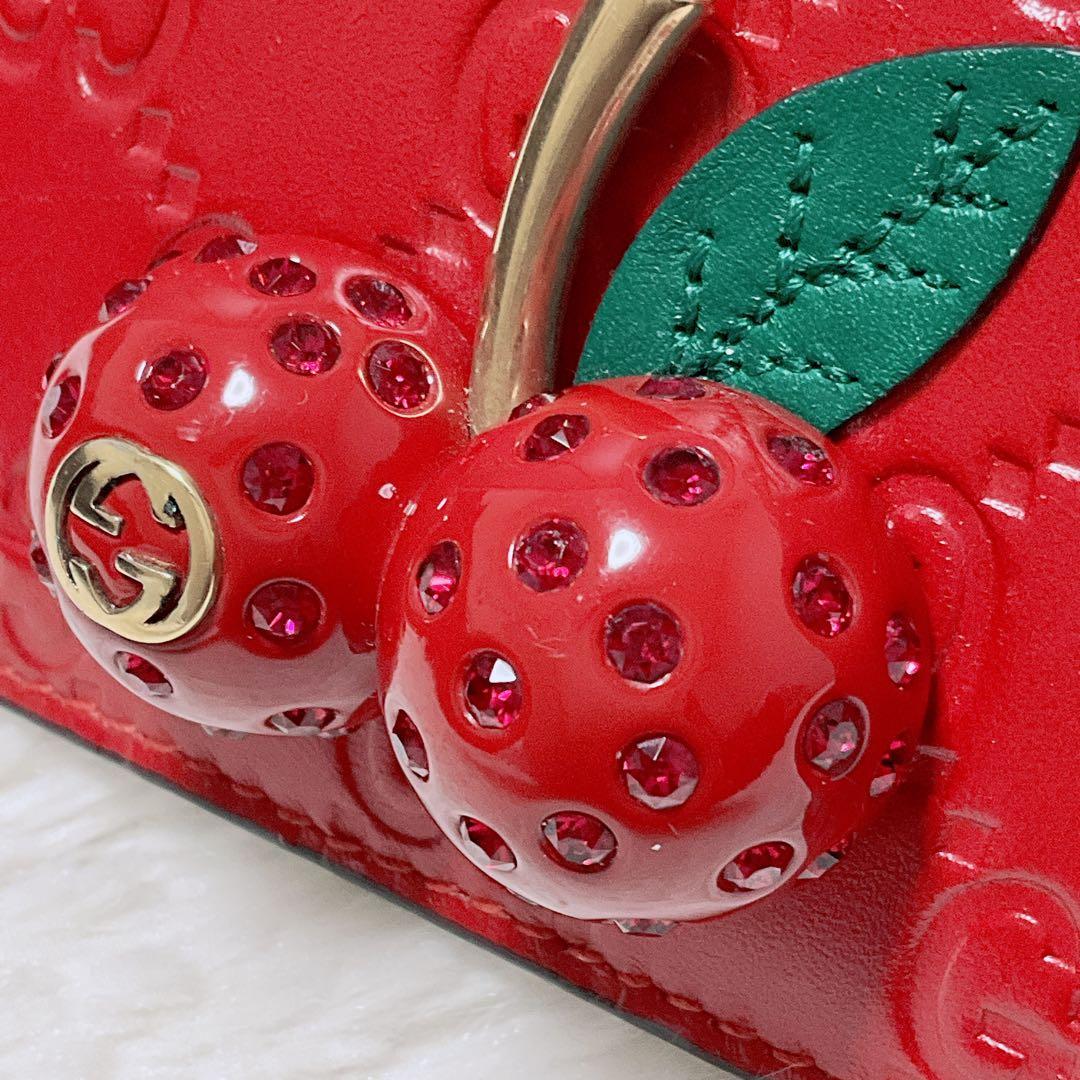 ♡超極美品♡GUCCI グッチ 二つ折り財布 GGシマ チェリー さくらんぼ 赤