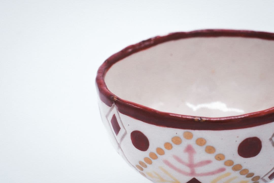 友田多紀　高台小鉢　赤絵文様