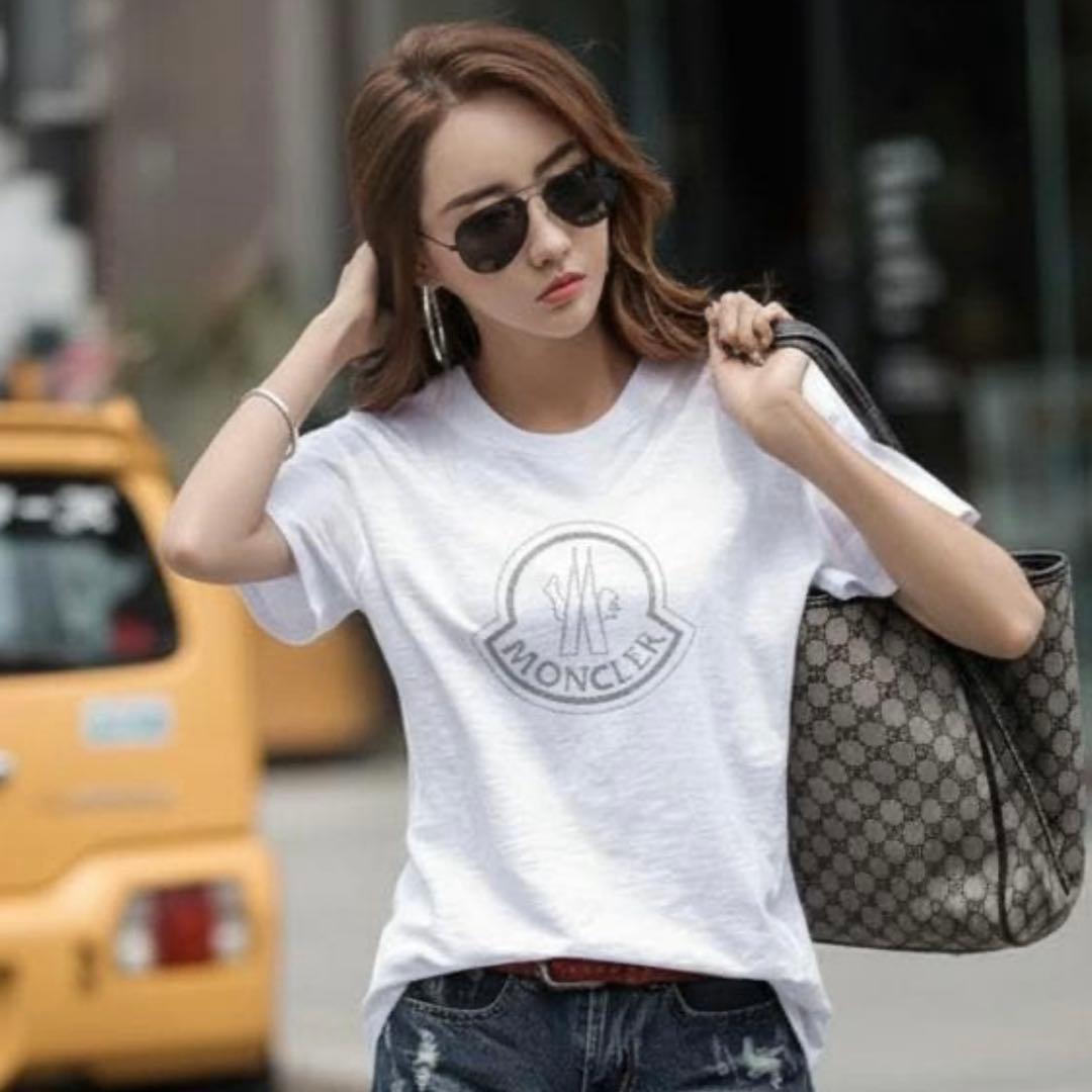 MONCLER ストーン装飾 ホワイト Tシャツ