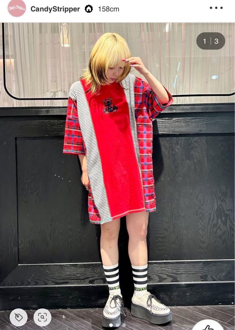 お値下げ中完売品CANDY STRIPPER 半袖Tシャツ 赤 ストライプ