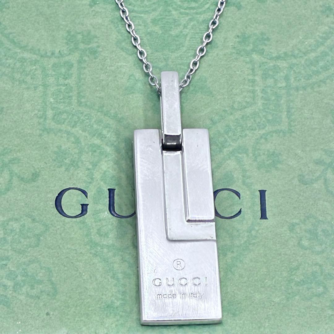 【美品】GUCCI Gプレート　ネックレス　シルバー　社外チェーン