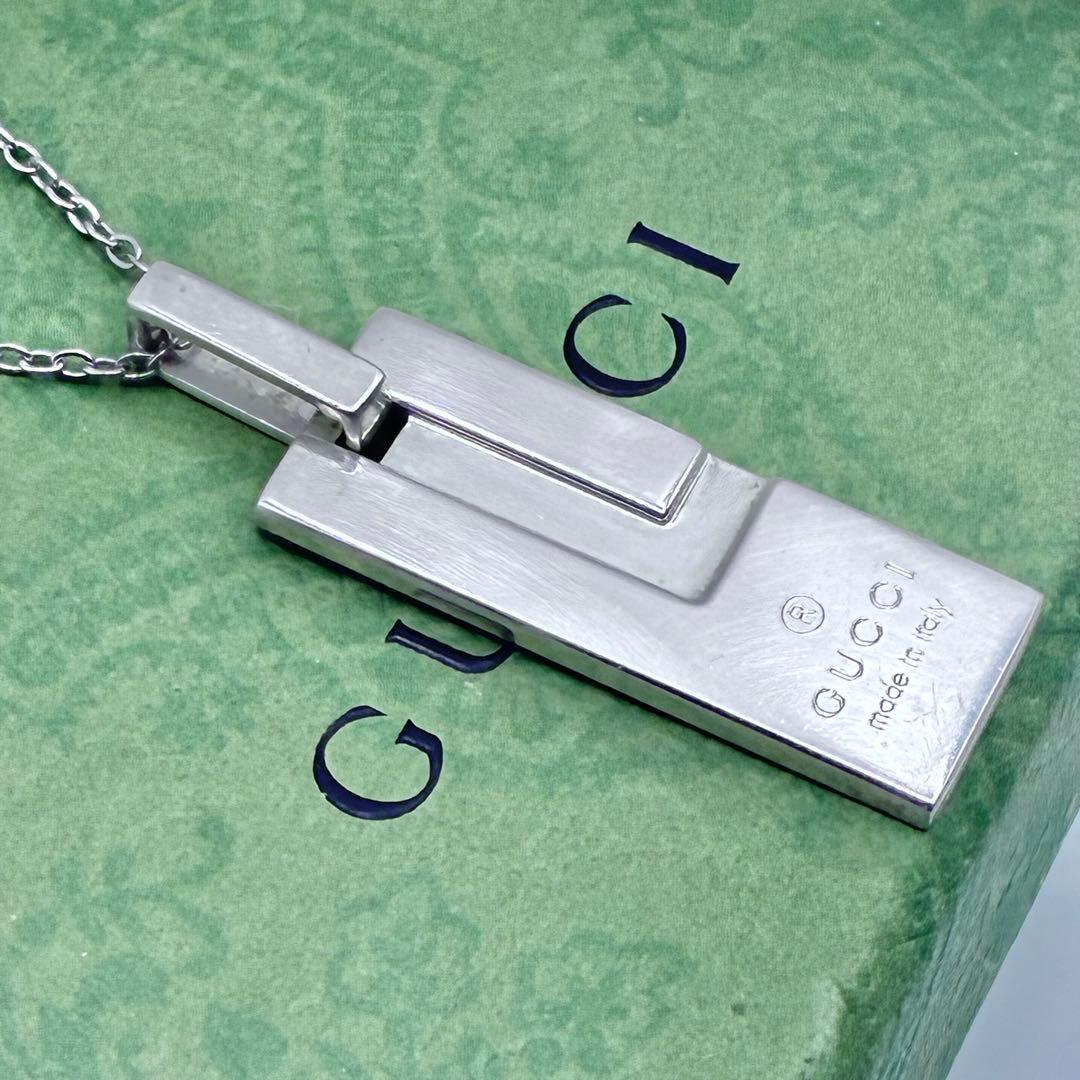【美品】GUCCI Gプレート　ネックレス　シルバー　社外チェーン