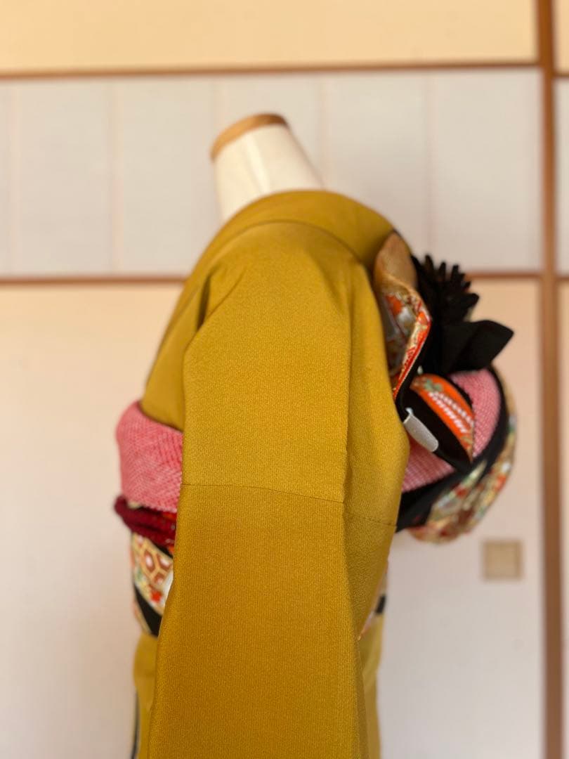 正絹 京紅型 振袖 山吹色 黄色