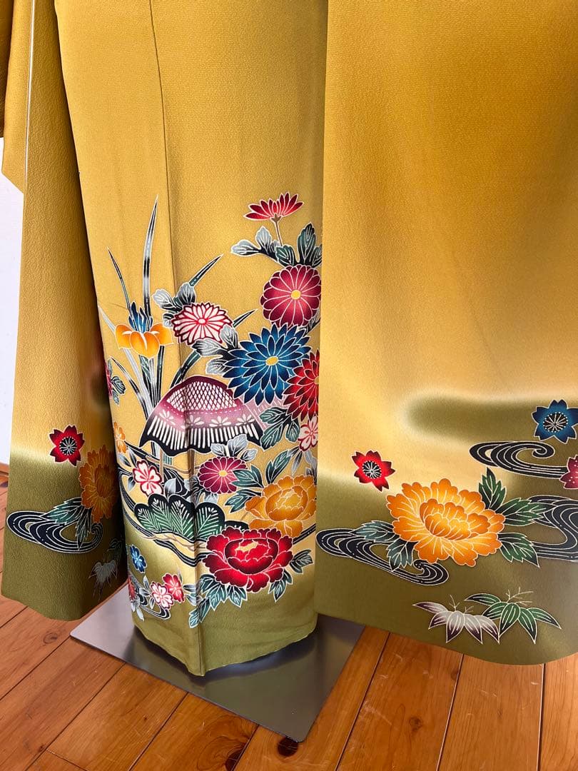 正絹 京紅型 振袖 山吹色 黄色