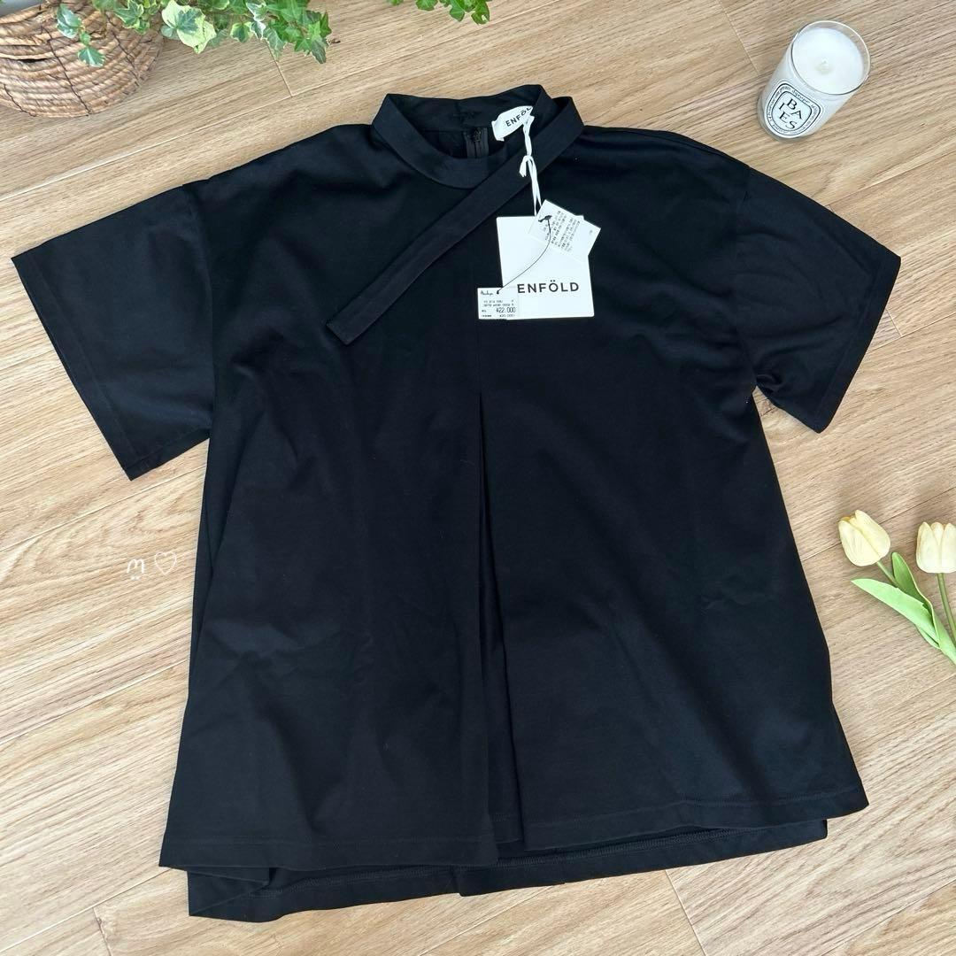 新品　ENFOLDエンフォルド　シルケット天竺ラッフルヘムTシャツ38　ブラック