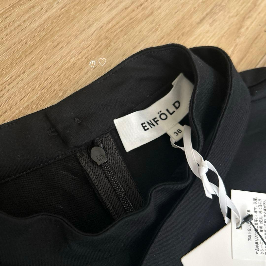 新品　ENFOLDエンフォルド　シルケット天竺ラッフルヘムTシャツ38　ブラック