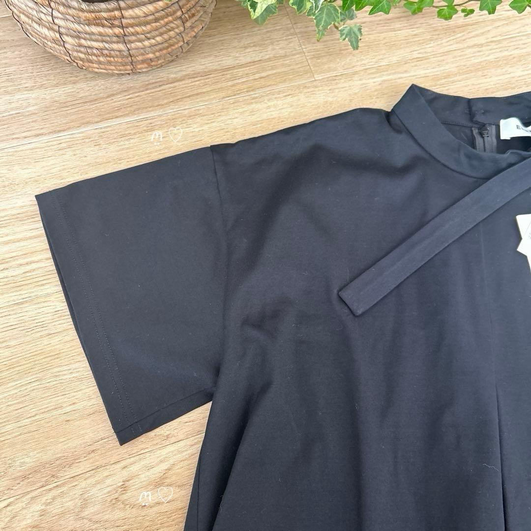 新品　ENFOLDエンフォルド　シルケット天竺ラッフルヘムTシャツ38　ブラック