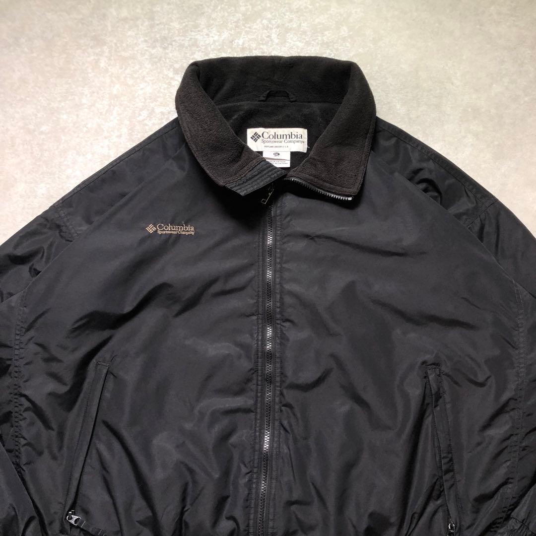 90s XXLコロンビア 裏フリース ウォームアップジャケット黒ナイロンテック系