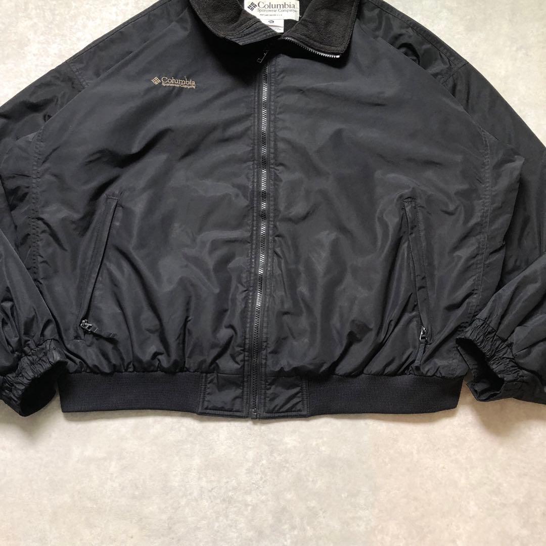90s XXLコロンビア 裏フリース ウォームアップジャケット黒ナイロンテック系