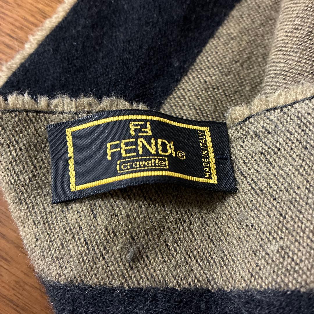 FENDI チェック柄 ロゴ柄 マフラー ベージュ ネイビー