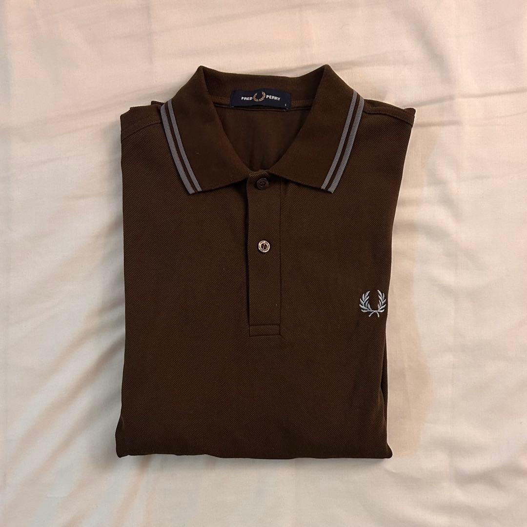 し*ー様 FRED PERRY ブラウン 水色 長袖ポロシャツ M3636