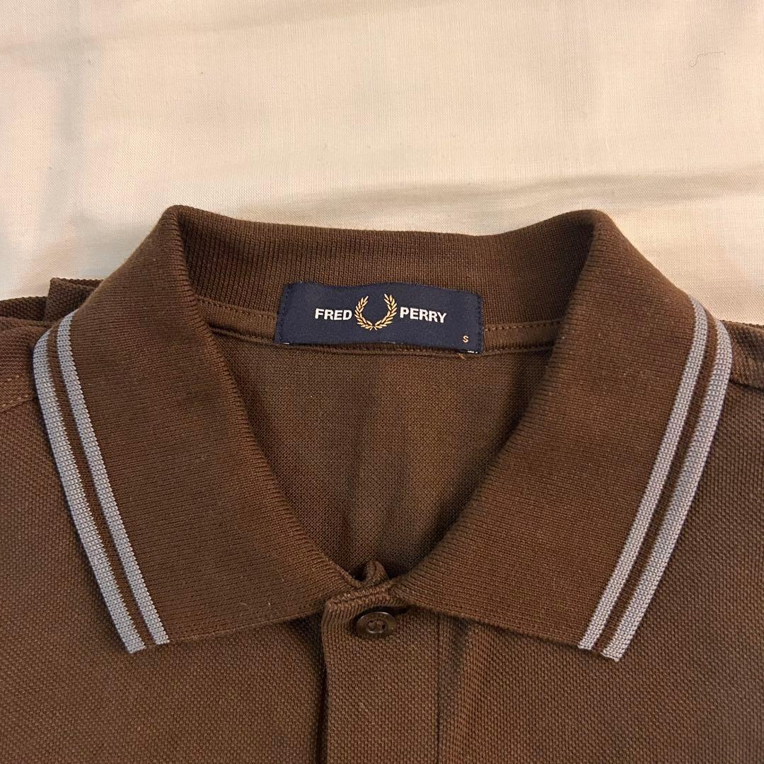 し*ー様 FRED PERRY ブラウン 水色 長袖ポロシャツ M3636