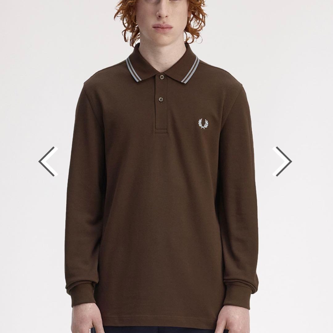 し*ー様 FRED PERRY ブラウン 水色 長袖ポロシャツ M3636
