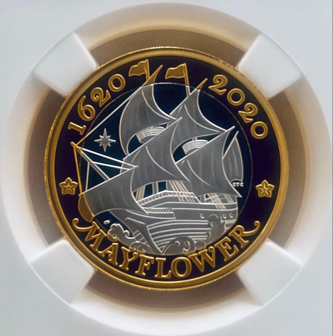 2020年 イギリス メイフラワー号出航400周年記念 2色金メッキプルーフ銀貨