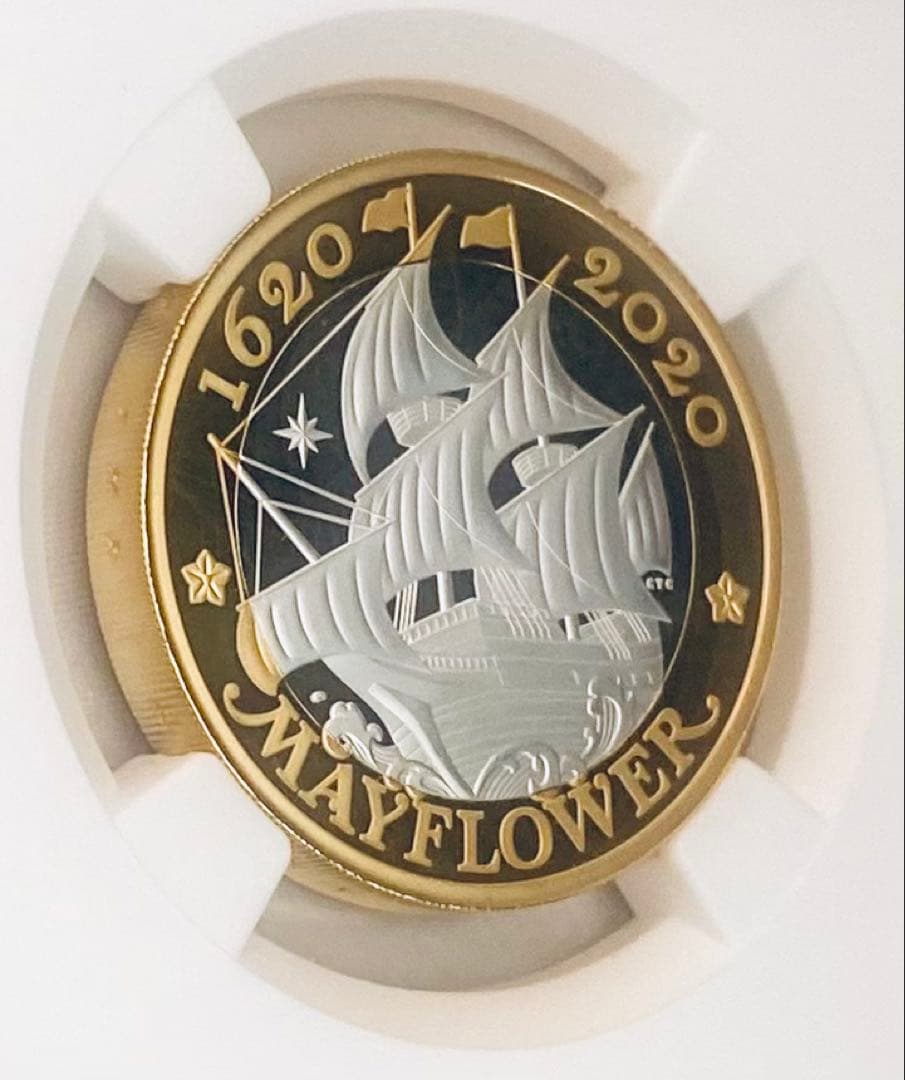 2020年 イギリス メイフラワー号出航400周年記念 2色金メッキプルーフ銀貨