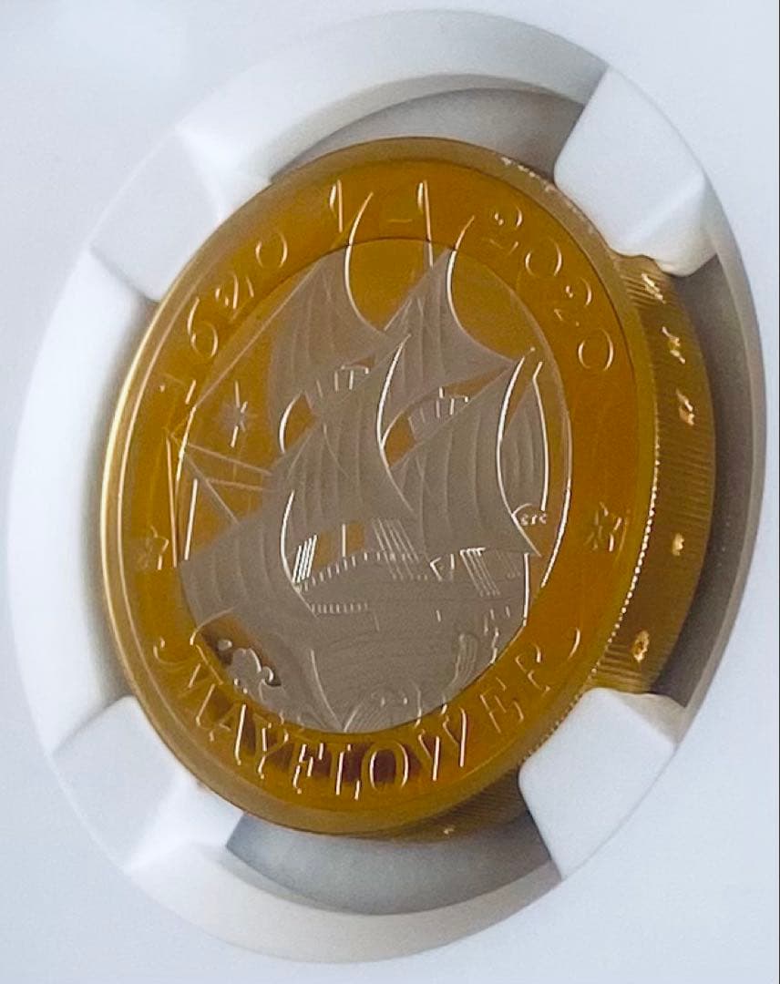 2020年 イギリス メイフラワー号出航400周年記念 2色金メッキプルーフ銀貨