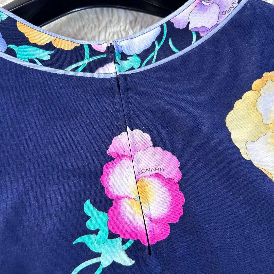 極美品★レオナール 花柄 総柄 カットソー 半袖 レディース バックファスナー