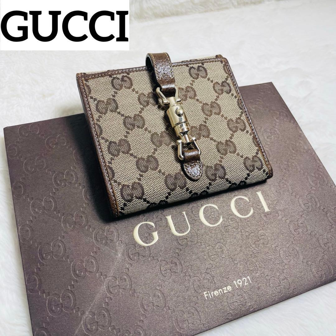 未使用級　正規品GUCCI グッチGGキャンバス ホースビット 二つ折り財布