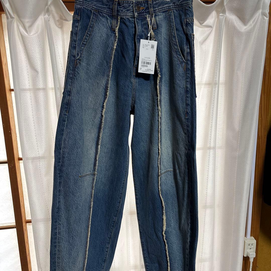 新品 ADAM ET ROPÉ デニムワイドパンツ センターフリンジデニム