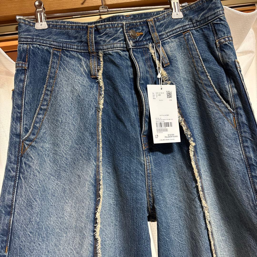 新品 ADAM ET ROPÉ デニムワイドパンツ センターフリンジデニム