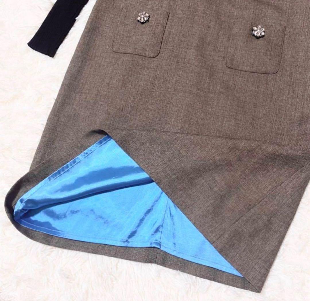 【美品】スーパービューティー　ニット　ひざ丈ワンピース ハイネック40 L