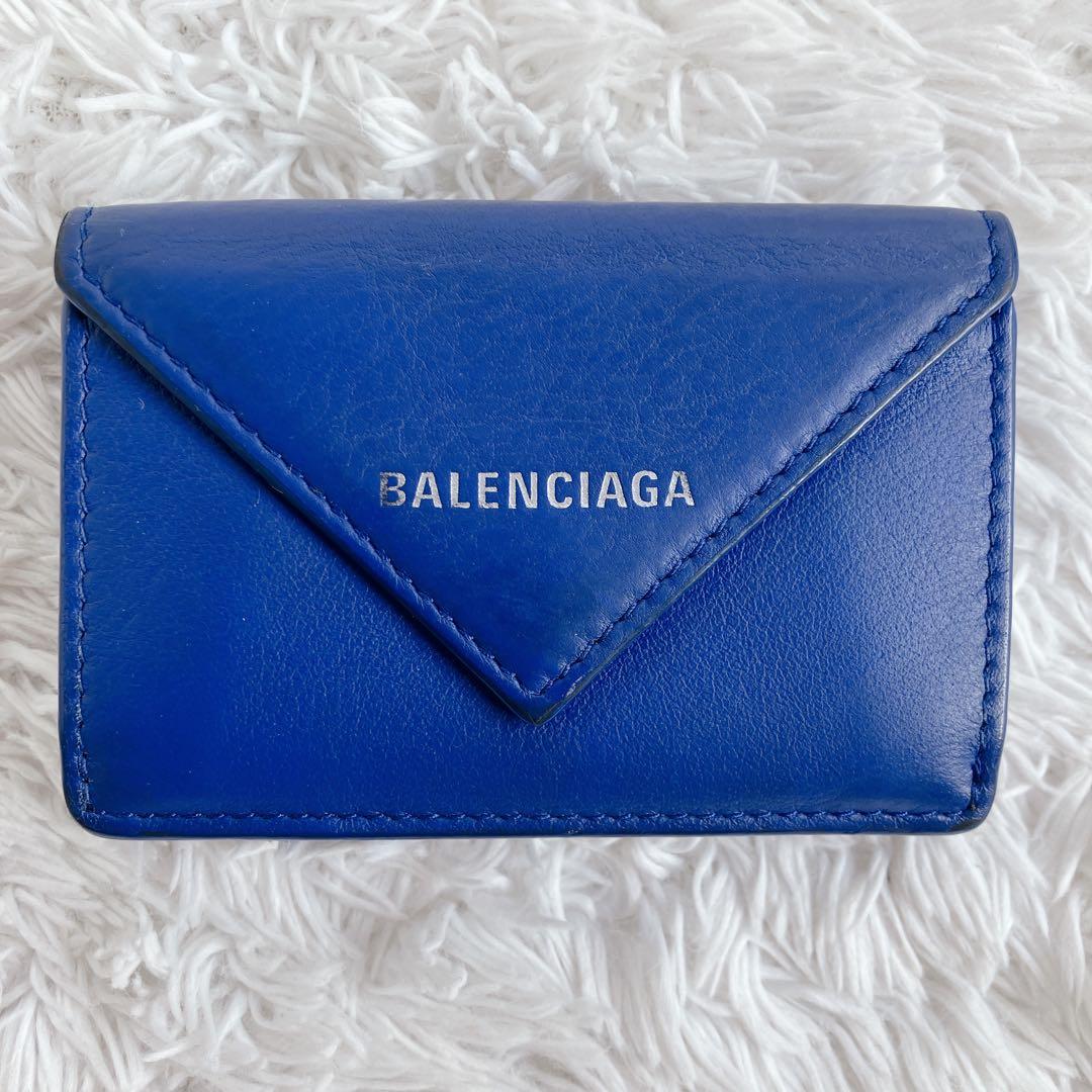 極美品✨バレンシアガ 折り財布 ペーパーミニウォレット　391446 ネイビー