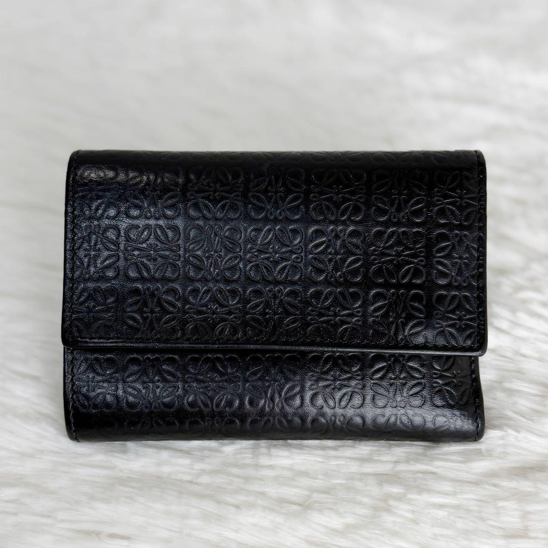 美品♡LOEWE ロエべ アナグラム リピート レザー ミニ財布 ブラック