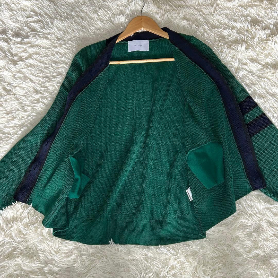美品✨23SS フレームワーク ライン畦ニットカーディガン　グリーン