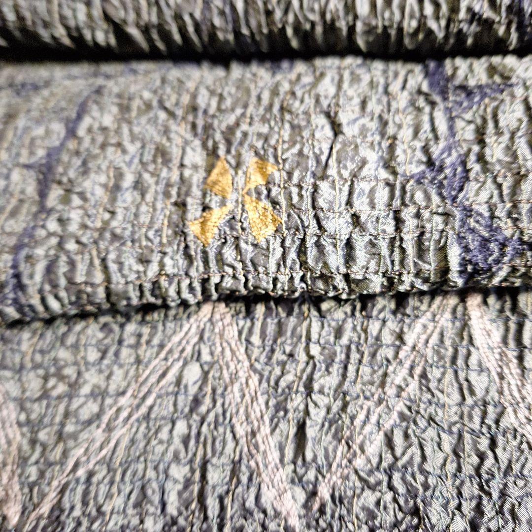 Jureen Leal カーキ色刺繍絞り青緑グラデーション 大判ストールシルク