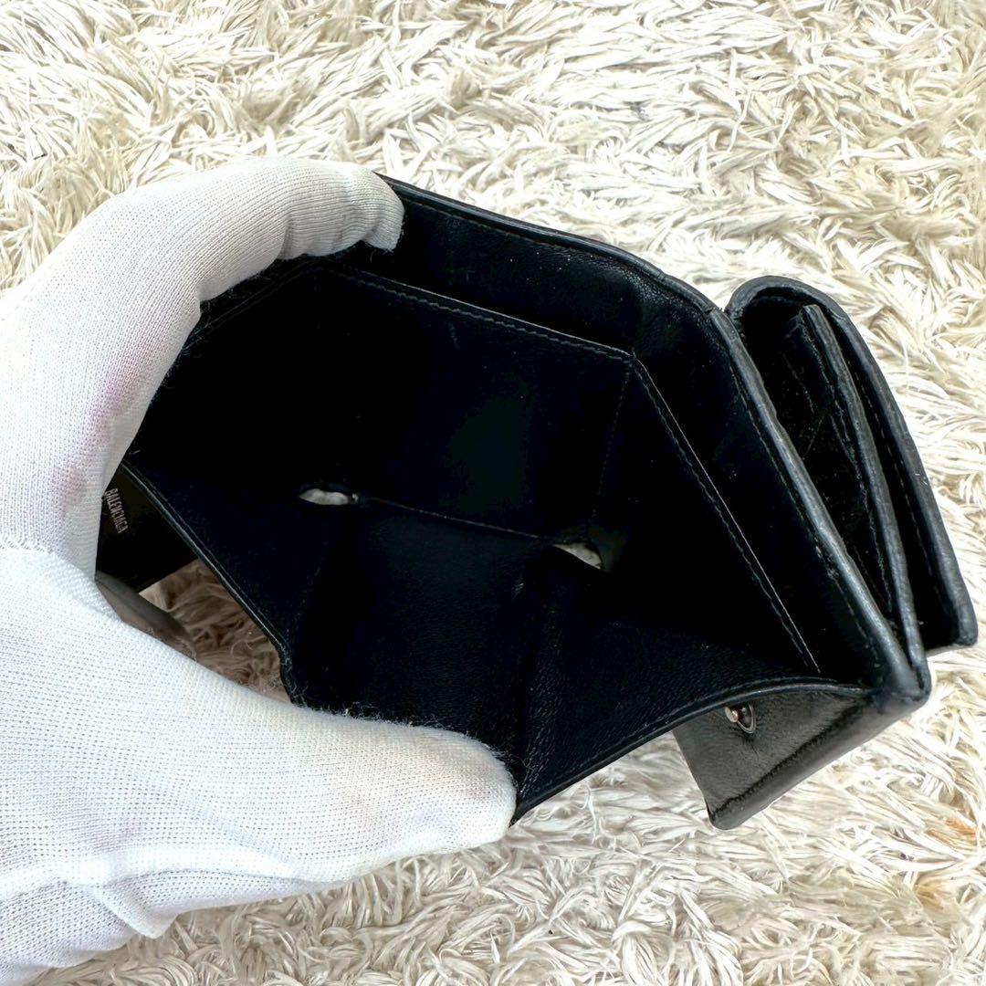 【美品】バレンシアガ 三つ折財布 ブラック アワーグラス クロコ Bロゴ
