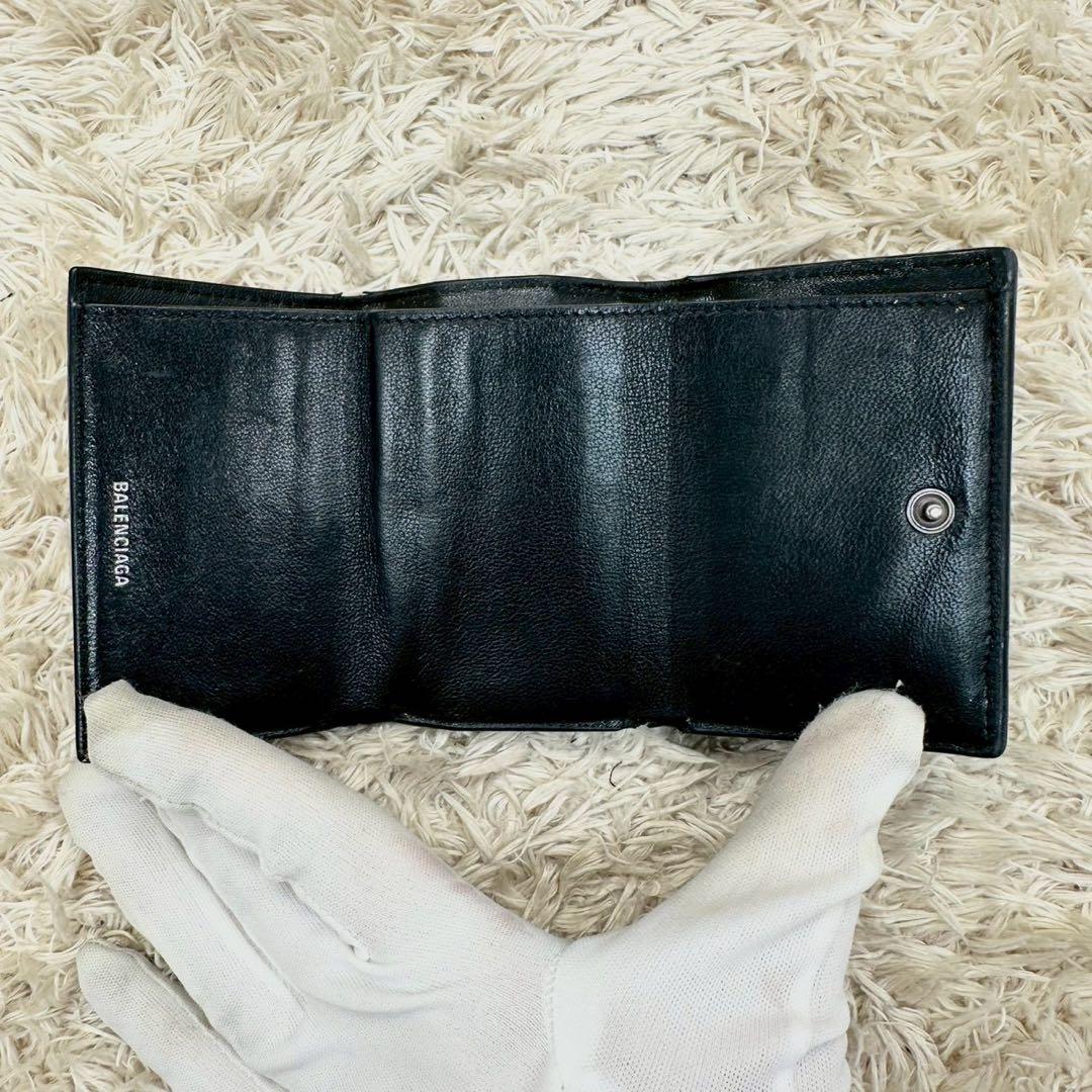 【美品】バレンシアガ 三つ折財布 ブラック アワーグラス クロコ Bロゴ
