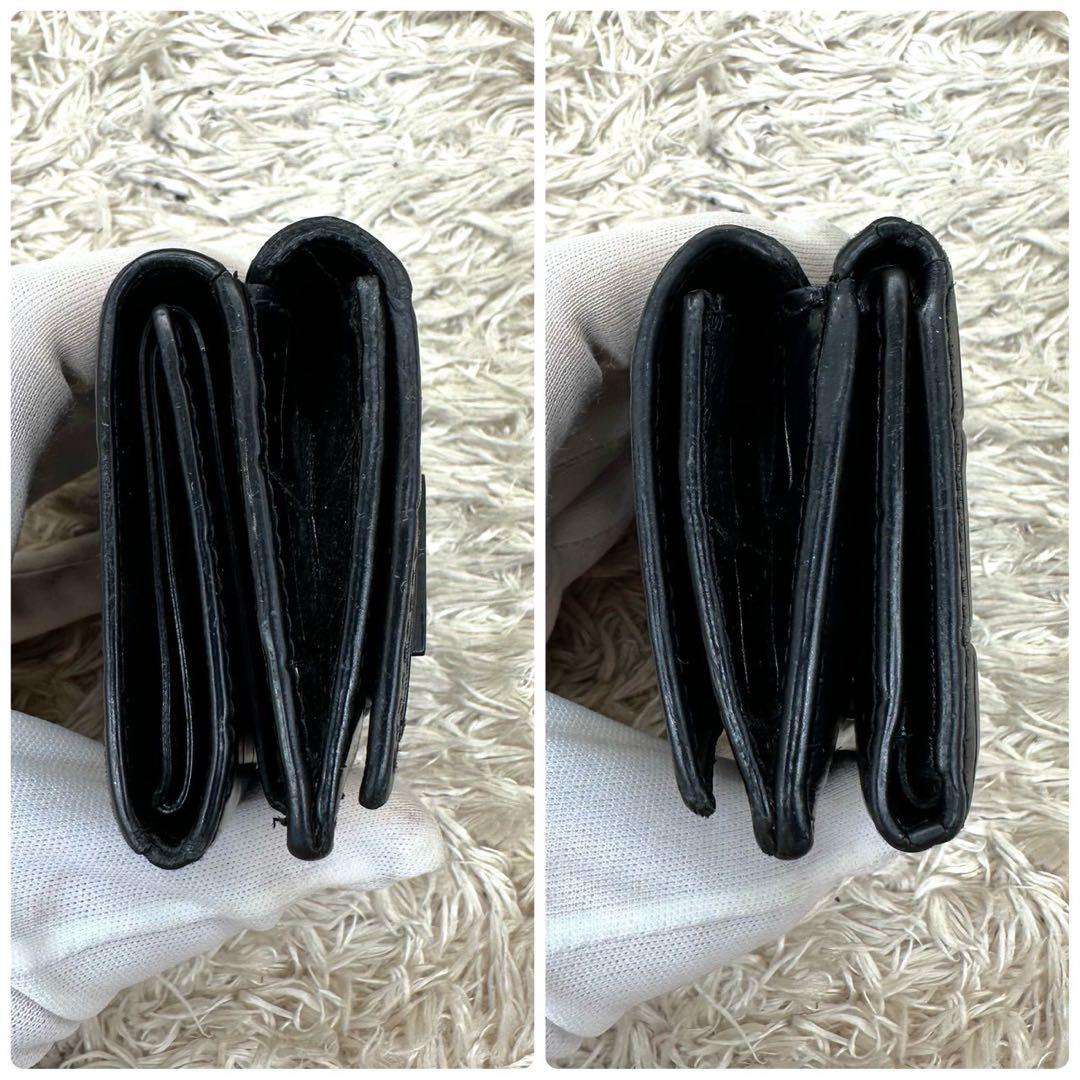 【美品】バレンシアガ 三つ折財布 ブラック アワーグラス クロコ Bロゴ