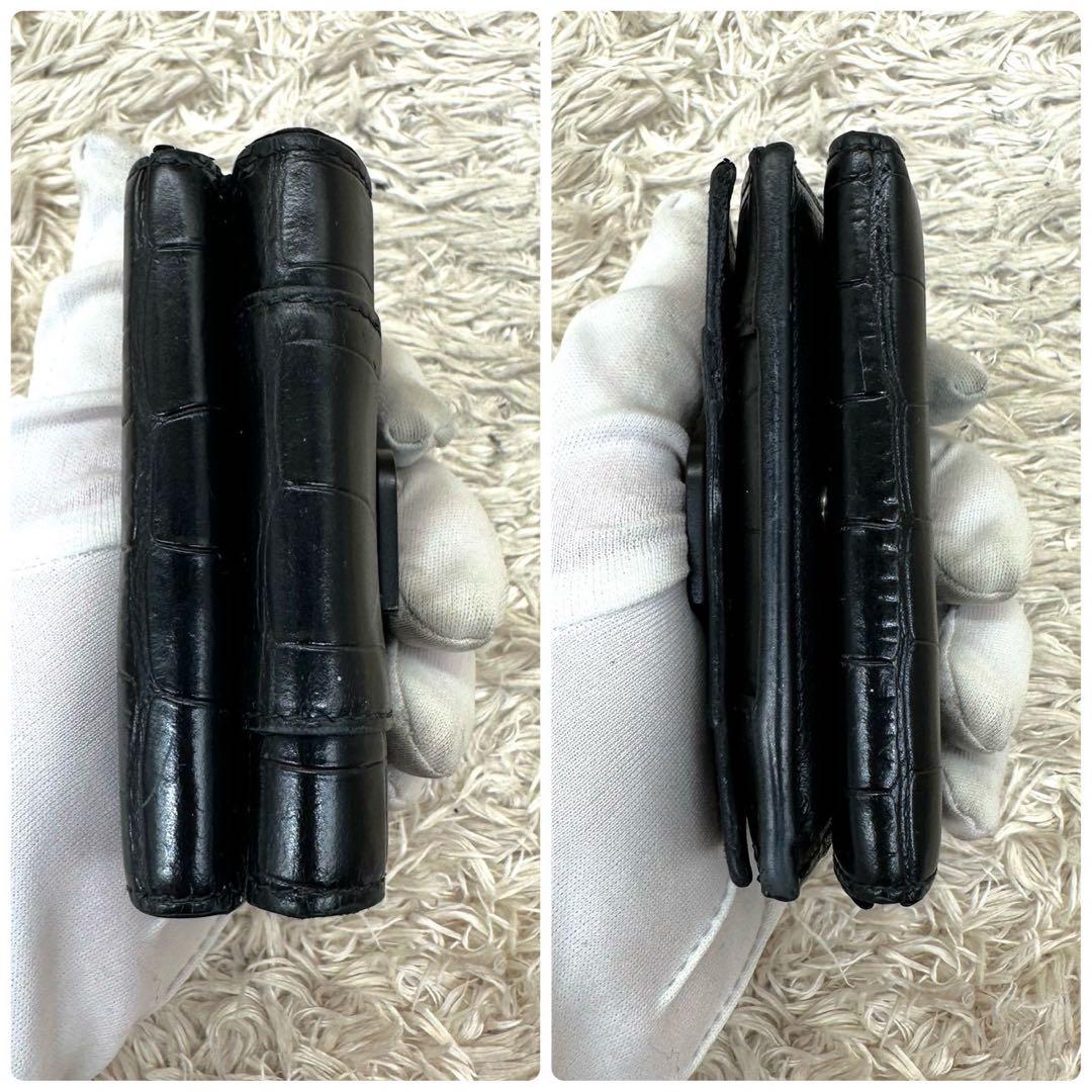 【美品】バレンシアガ 三つ折財布 ブラック アワーグラス クロコ Bロゴ