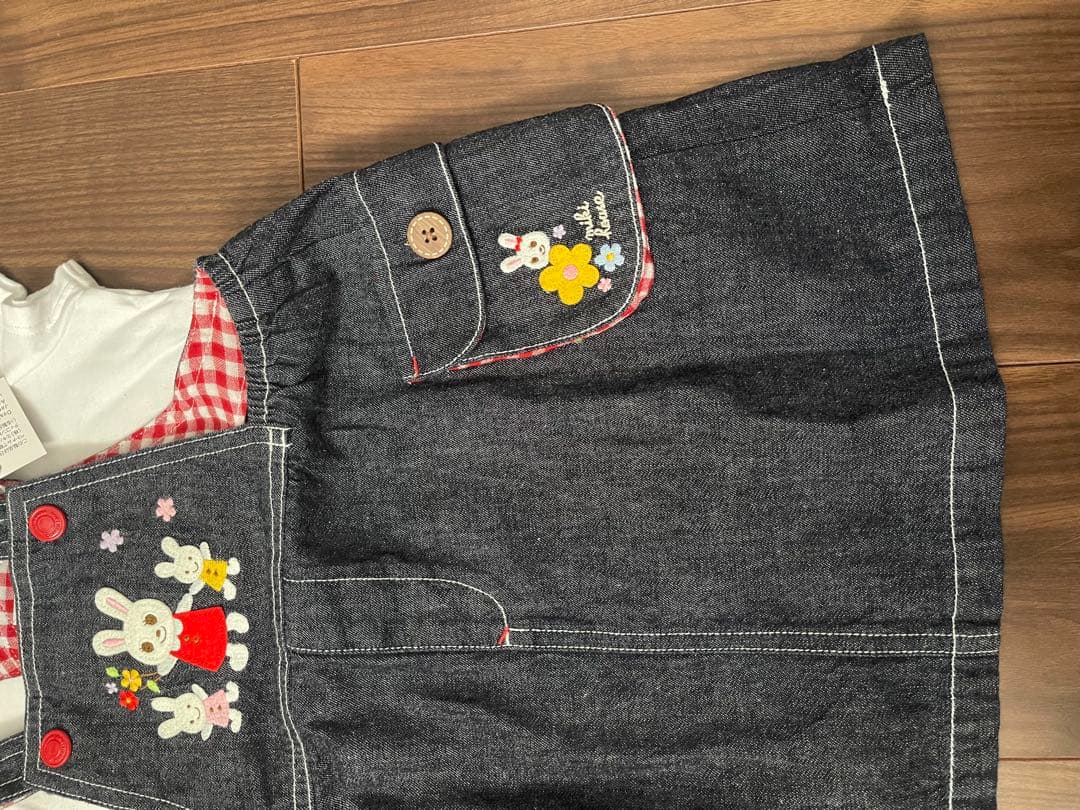 ミキハウスウサギ刺繍デニムジャンバースカート 90cm