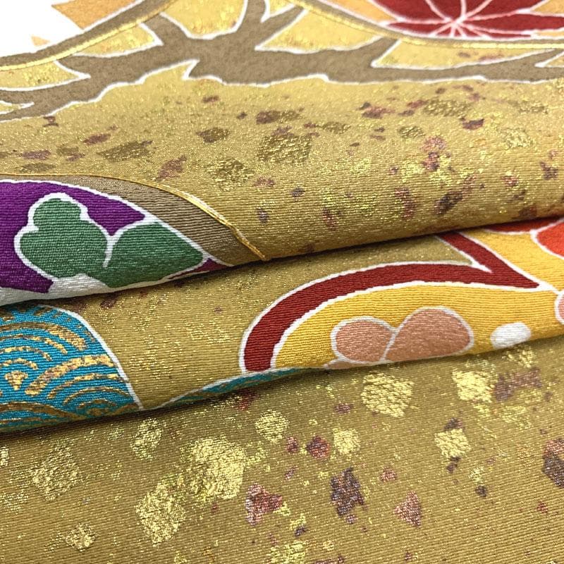 603w7〇引き振袖 掛下 金駒刺繍 比翼付き 金彩 黒 松〇結婚式 舞台衣装