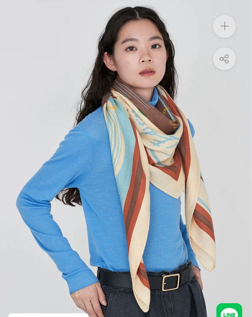 美品 manipuri ウールシルクストールヘリンボーン織　定価16,500円