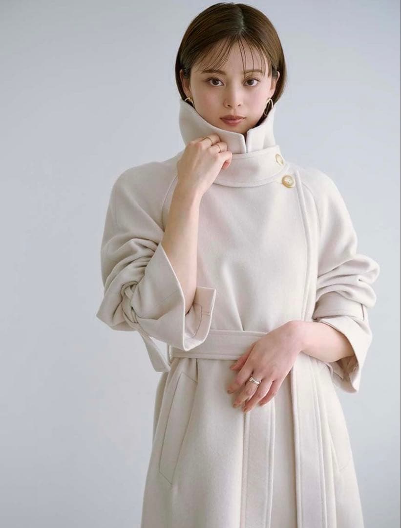 【静】SNIDEL ウールカシミヤスタンドカラーコート アイボリー