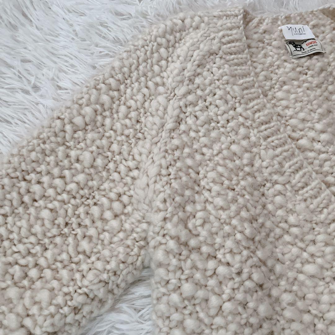 美品✨yuni×KHWOPA コラボ ハンドニットカーディガン ウール100%