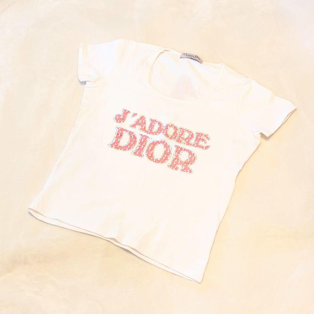 ゆりこ商品 ディオール Tシャツ グリッターピンク ホワイト