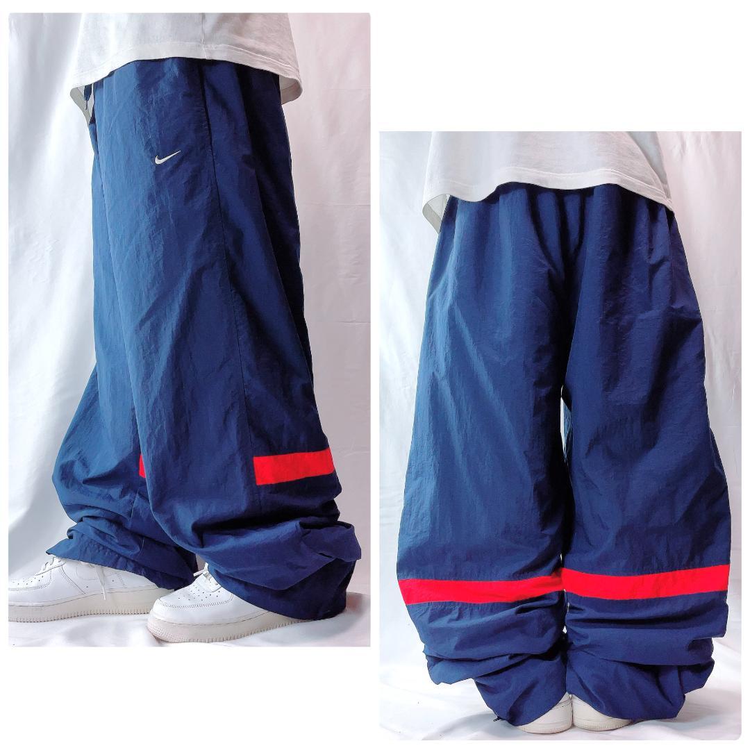 【極太 人気】NIKE ナイキ 00s ナイロンパンツ ライン ネイビー 2XL