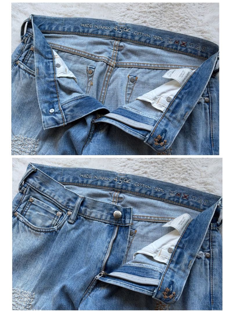 極美品✨45R 風比古デニムの5 あい風加工 刺し子 ブルー 定価7.9万