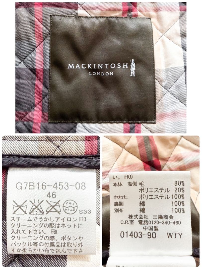 人気 マッキントッシュロンドン キルティングコート グレー ハウスチェック 46