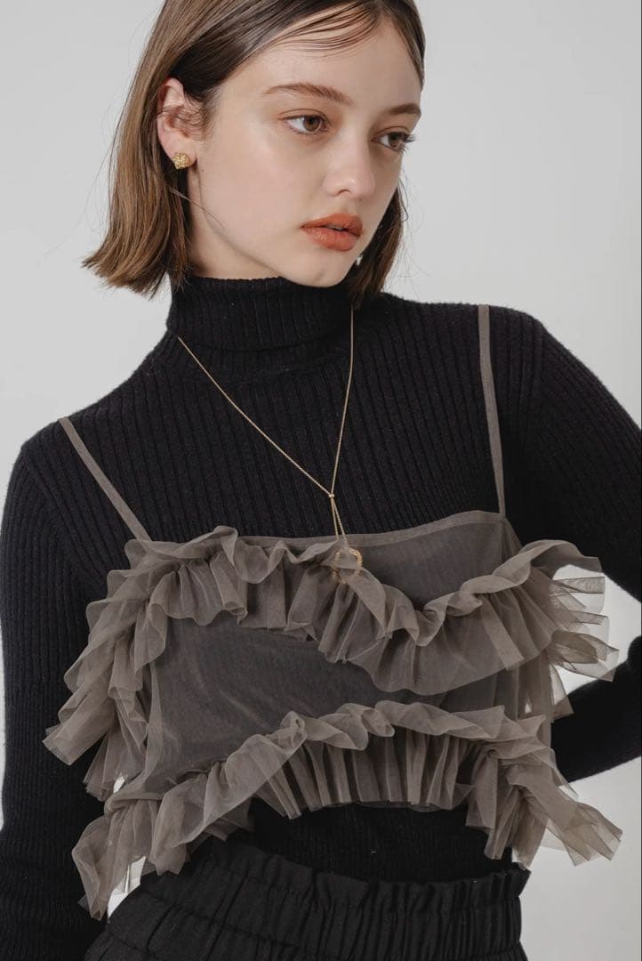 Eaphi TULLE ASYMMETRY FRILL CAMISOLE グレー