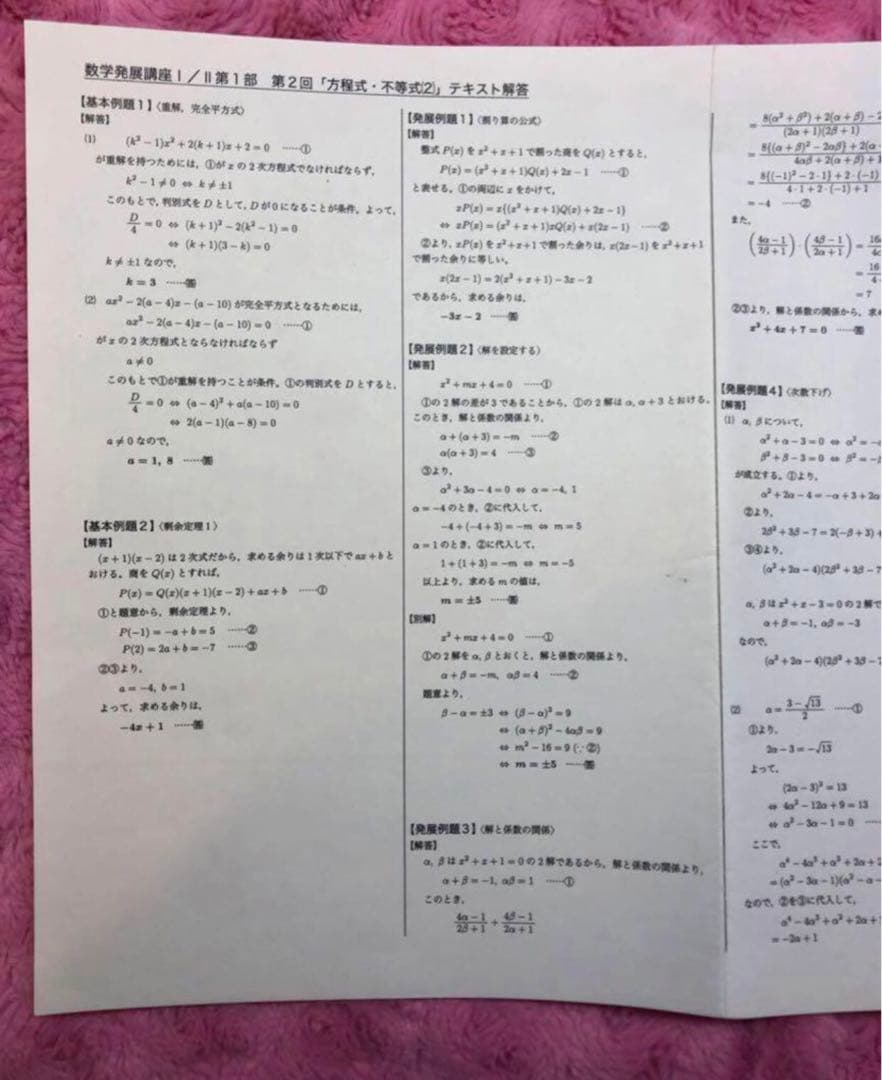 鉄緑会 高1 数学　発展講座I/II テキスト解答　通年
