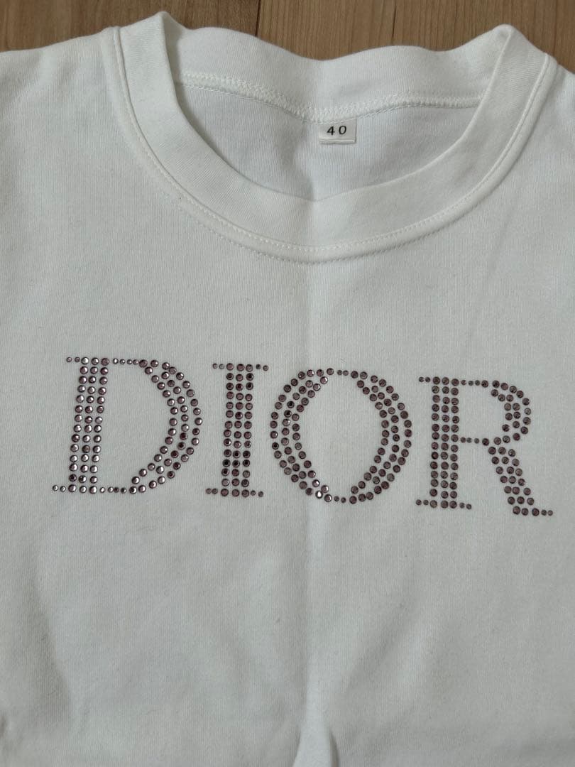 Dior ラインストーン ホワイト Tシャツ 40