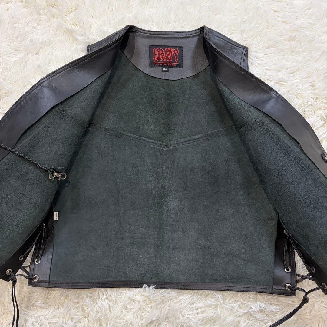 【美品】HEAVY コンチョボタン カウレザーベスト 44 2XL相当 ブラック