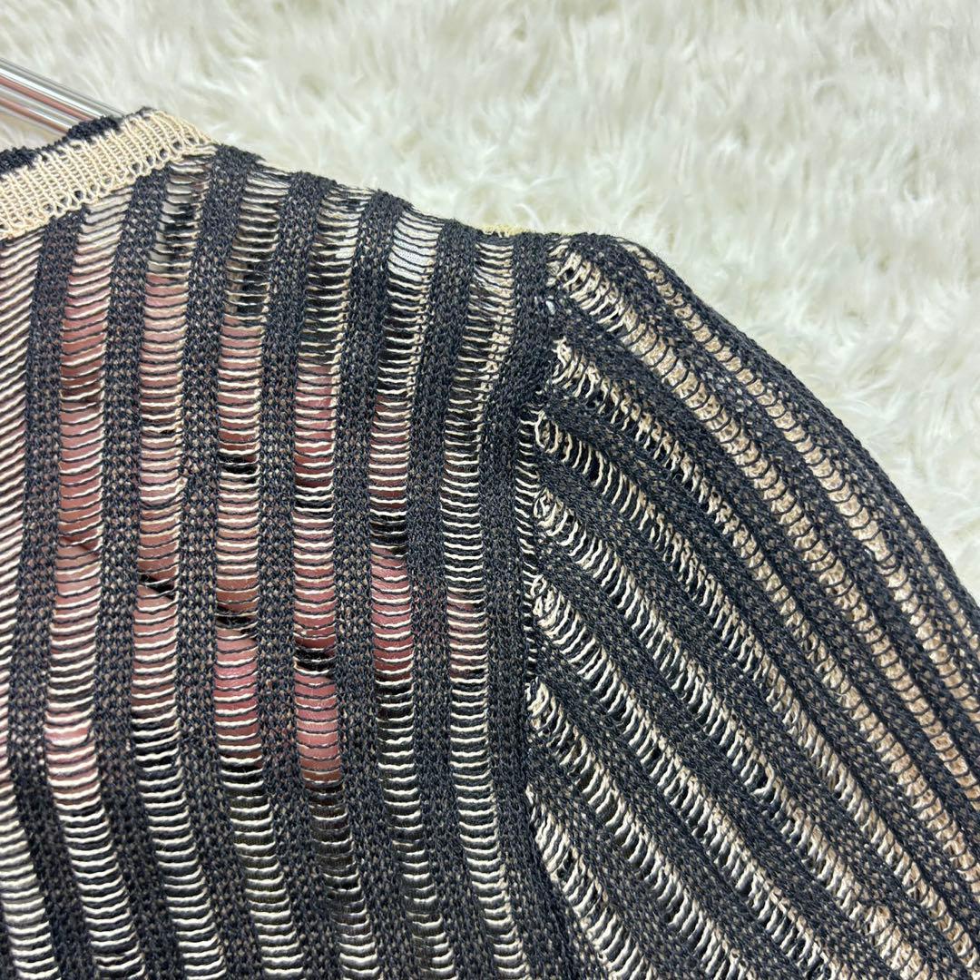 アンナモリナーリ【F】黒×薄茶系 刺繍＆ビーズ ネットカーディガン 薄手 透け感