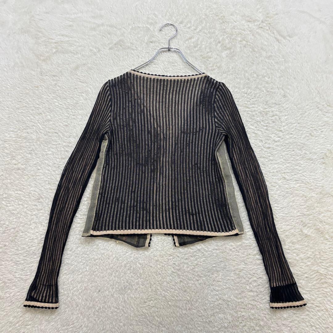 アンナモリナーリ【F】黒×薄茶系 刺繍＆ビーズ ネットカーディガン 薄手 透け感