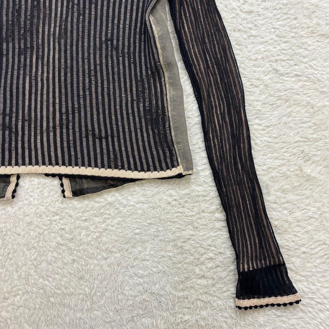 アンナモリナーリ【F】黒×薄茶系 刺繍＆ビーズ ネットカーディガン 薄手 透け感